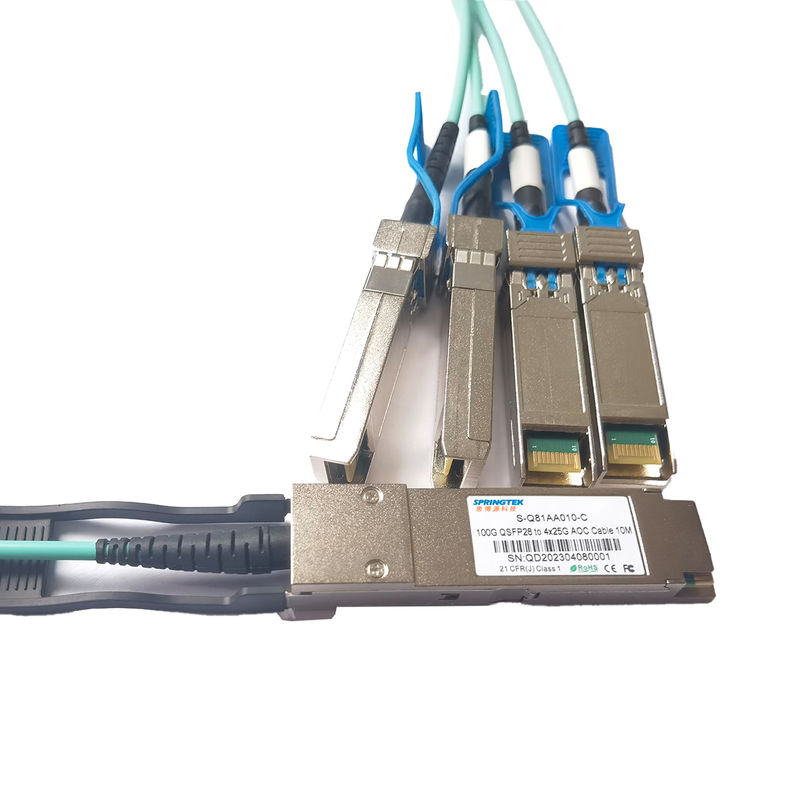 100G QSFP28 থেকে 4x25G SFP28 ব্রেকআউট সক্রিয় অপটিক্যাল কেবল 10m 20m 100Gbase ট্রান্সসিভার AOC কেবল