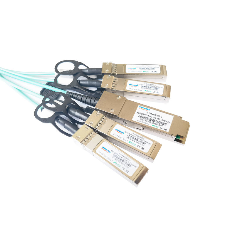 ইথারনেট এবং ফাইবার চ্যানেলের জন্য 3M 40G QSFP+ থেকে 4X10g SFP+ AOC সক্রিয় অপটিক্যাল কেবল MMF